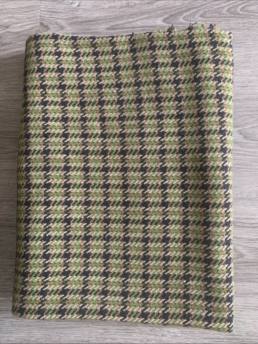 Wool blend Houndstooth fabric 1 meter - Green & Tan, brown